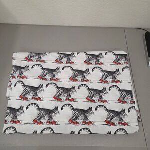 Burlington VTG White Kliban Cat Red Sneakers Flat Sheet King 80s Fabric Project